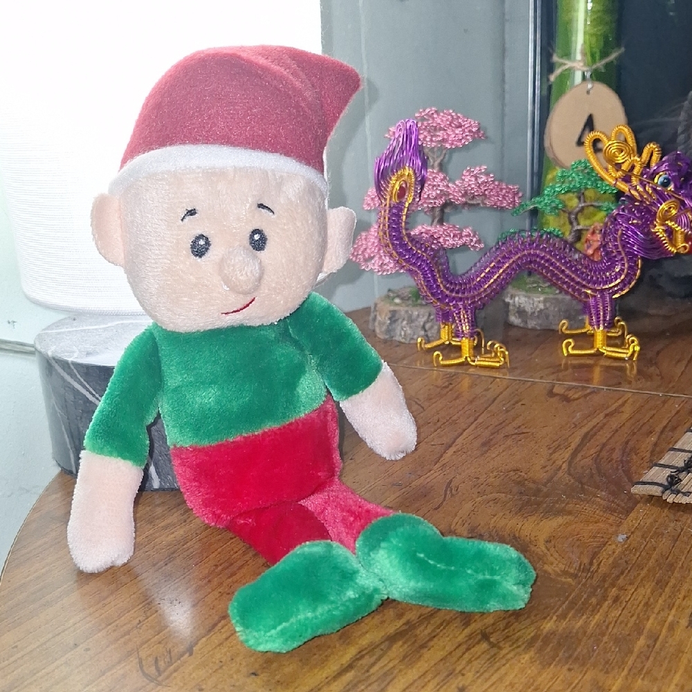 Festive Elf Plush Toy with Red and Green Outfit